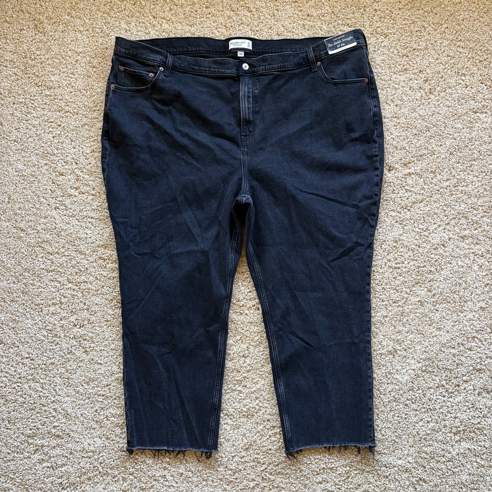 Abercrombie & Fitch x Jen Reed Curve Love Ankle Straight Jeans 37 SHORT Raw Hem